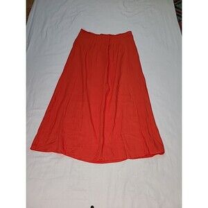 Loft Orange Maxi Skirt Size 10P Pleated Waist Flowy Lined Pin Hole On 1st Layer